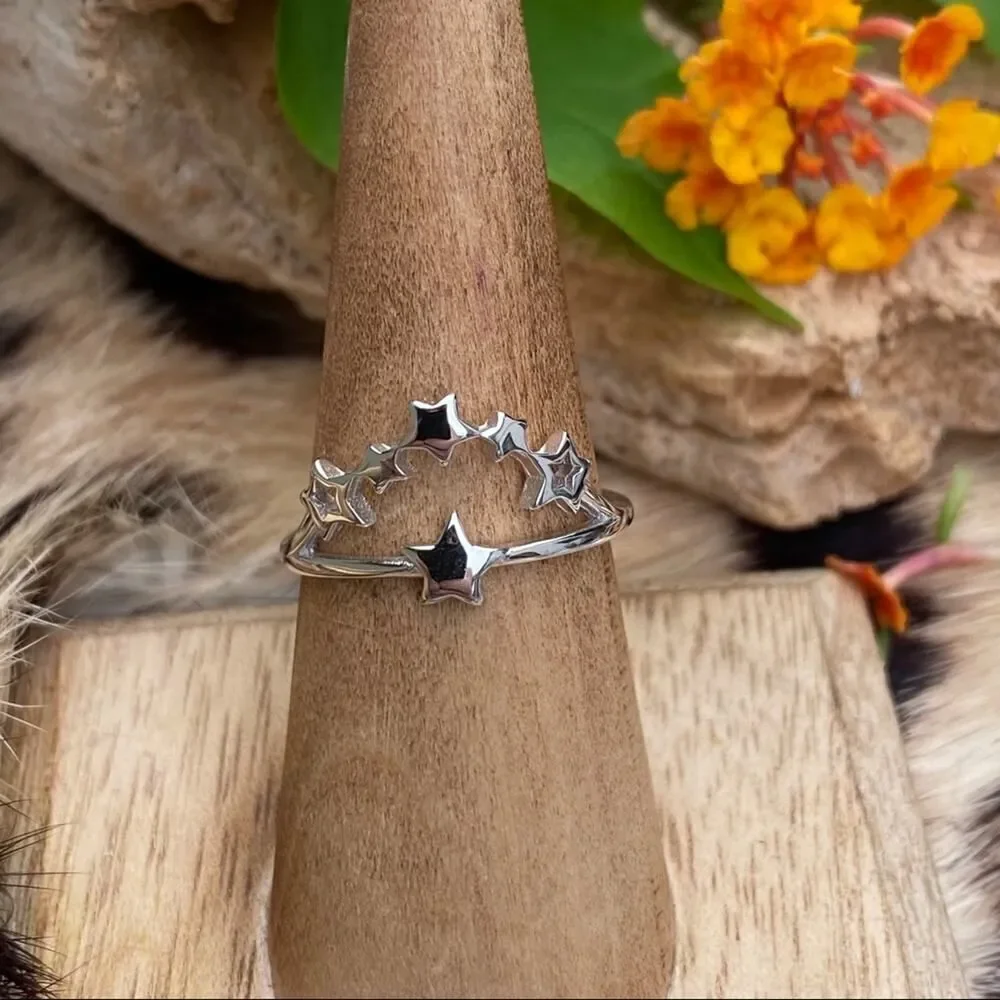 Multi Star Cluster Sterling Silver Ring Size 6